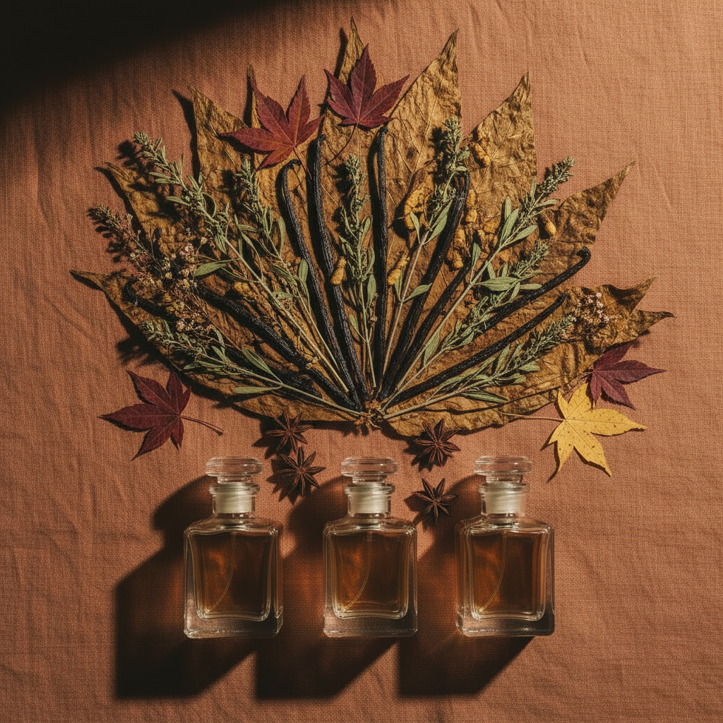 Fall Fragrance Trio - Bottles on Leaves